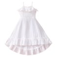 thumbnail image 1 of Sngxgn Girls Tie Back Short Sleeve Ruffle Hem Off Shoulder Casual Elegant Dresses(White,120), 1 of 9