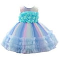thumbnail image 1 of Sngxgn Girls Tulle Mesh Dress Ruffle Party Flower Shirred Tutu Dress(Blue,110), 1 of 5
