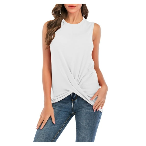 Sngxgn High Neck Tank Top for Women Camisole Trendy Sleeveless Shirts Loose Fit Cami Tanks(White,S)