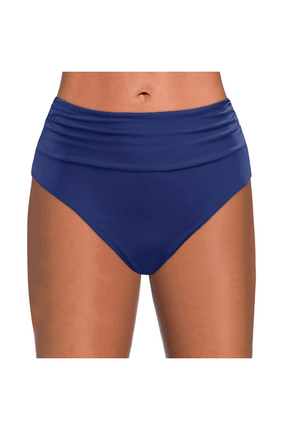 High Waisted Bikini Bottom Tummy Control Full Coverage Bikini Bottom Swimsuit Bottoms for Women(Navy,S)