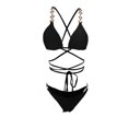 thumbnail image 1 of Sngxgn High Waisted Cutout Ribbed V Cut Bikini Set 2 Piece Swimsuit(Black,L), 1 of 4
