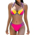 thumbnail image 1 of Sngxgn High Waisted Cutout Ribbed V Cut Bikini Set 2 Piece Swimsuit(Hot Pink,M), 1 of 7