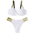 thumbnail image 1 of Sngxgn High Waisted Cutout Ribbed V Cut Bikini Set 2 Piece Swimsuit(White,L), 1 of 5