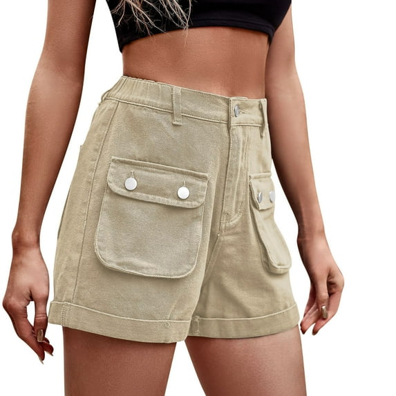 Sngxgn Women's Blend Pockets, Lightweight Shorts(Khaki,XXL)