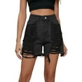 thumbnail image 1 of Sngxgn Jean Shorts for Women Washed Hole Stretchy Mid Denim Short(Black,S), 1 of 9