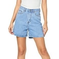 thumbnail image 1 of Sngxgn Jean Shorts for Women Washed Hole Stretchy Mid Denim Short(Blue,L), 1 of 6