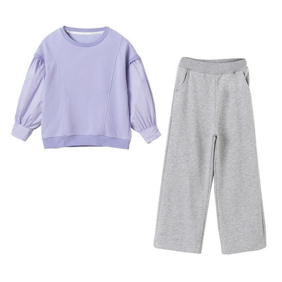 Sngxgn Kids 2 Piece Outfits Girls Crop Tops Hoodies Long Sleeve Fashion Sweatshirts and Sweatpants(Purple,4-5 Years)