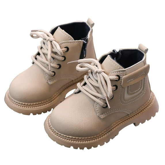 Sngxgn Kids Girls Boots Fashion Ankle Boots Side Zipper Booties with Lace Up(Little Kid/Big Kid)(Beige,12)