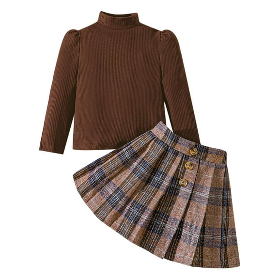 Sngxgn Kids Toddler Baby Girl Fall Winter Outfit Long Sleeve Pompom Shirt Sweater Top Skirt(Brown,120)