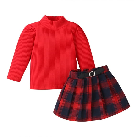 Sngxgn Kids Toddler Baby Girl Fall Winter Outfit Long Sleeve Pompom Shirt Sweater Top Skirt(Red,120)