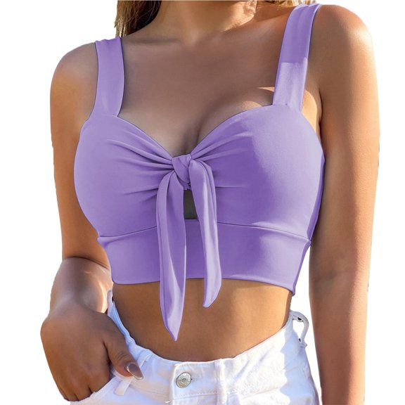 Sngxgn Lace Tank Top for Women High Neck Camisoles Double-Layered Crop Top(Purple,XS)