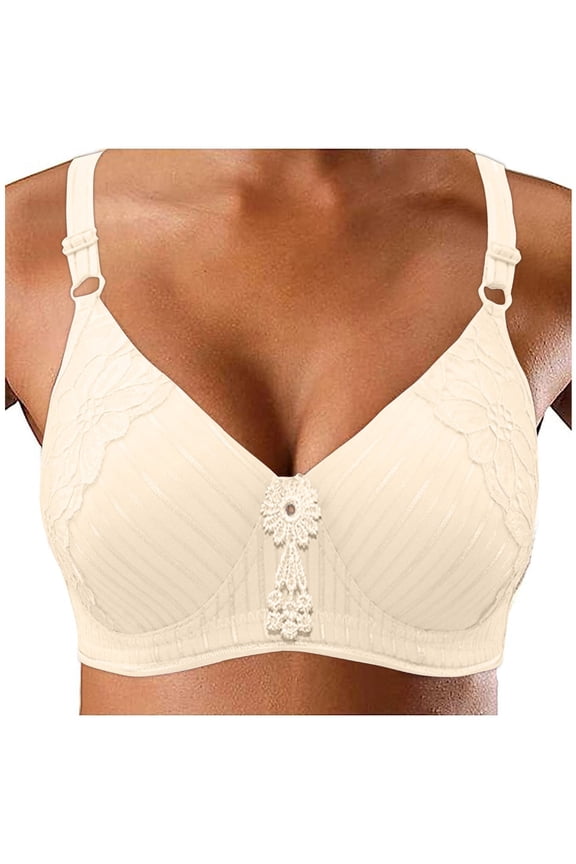 Lace Underwire Bra, Full-Coverage Lace Bra with Underwire C ups, Plunging Underwire Bra for Everyday Comfort(Beige,42)