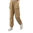 thumbnail image 1 of Sngxgn Ladies Pants Casual Baggy Cargo Streetwear Joggers Drawstring Loose Wide Leg Sports Lounge Trousers(Khaki,L), 1 of 5