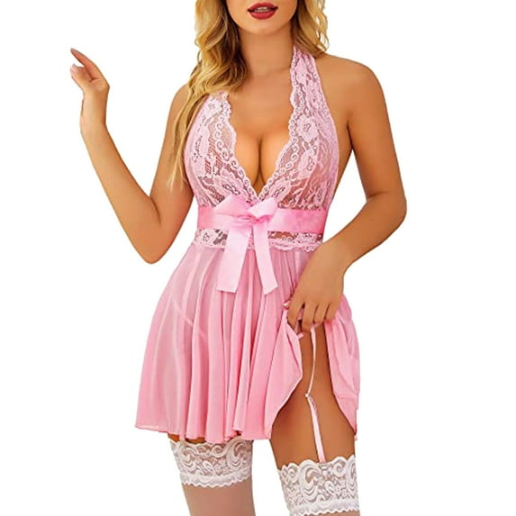 Sngxgn Lingerie for Women Lace Sleepwear Boudoir Outfits(Pink,S)