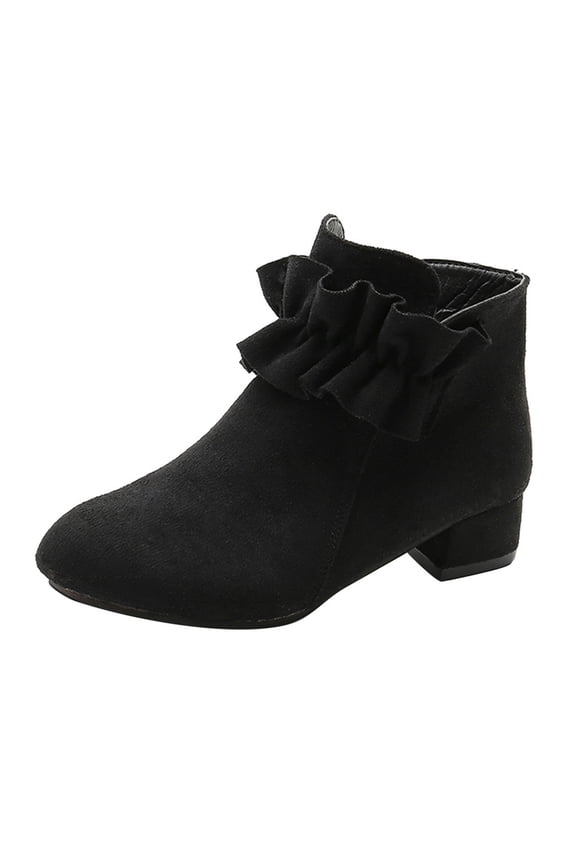 Little Girls Low Stacked Heel Round Toe Ankle Booties With Side Zipper(Black,9-9.5 Y)