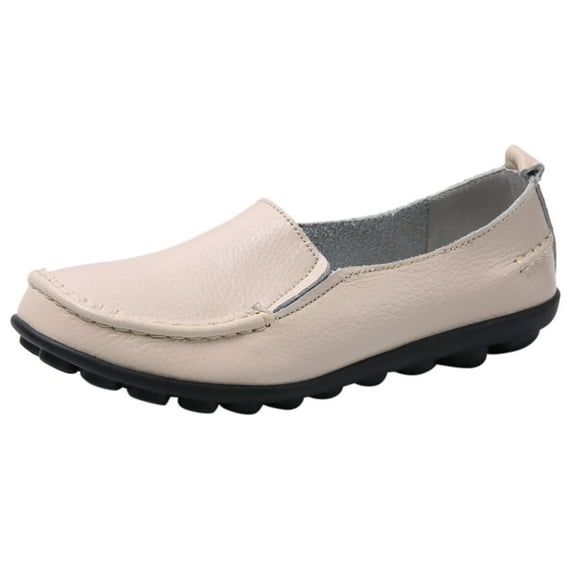 Sngxgn Loafers for Women Ladies Breathable Loafers Driving Casual Boat Shoes Women Nurse Nonslip Flat Moccasins(Beige,8.5)