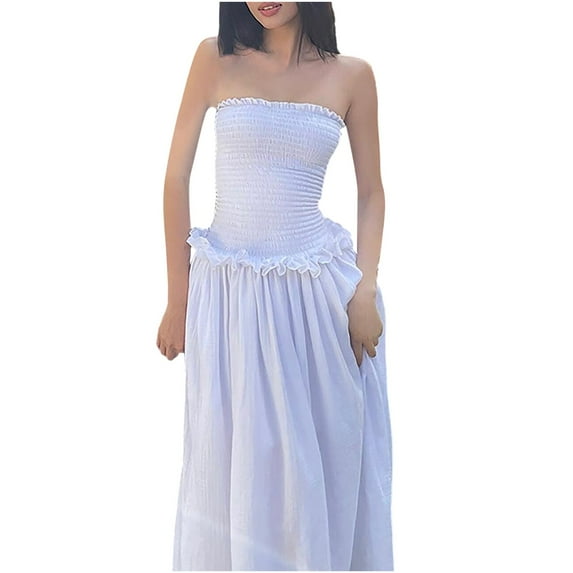 Sngxgn Long Sleeve Midi Dress Casual Loose Flowy Dresses(White,S)