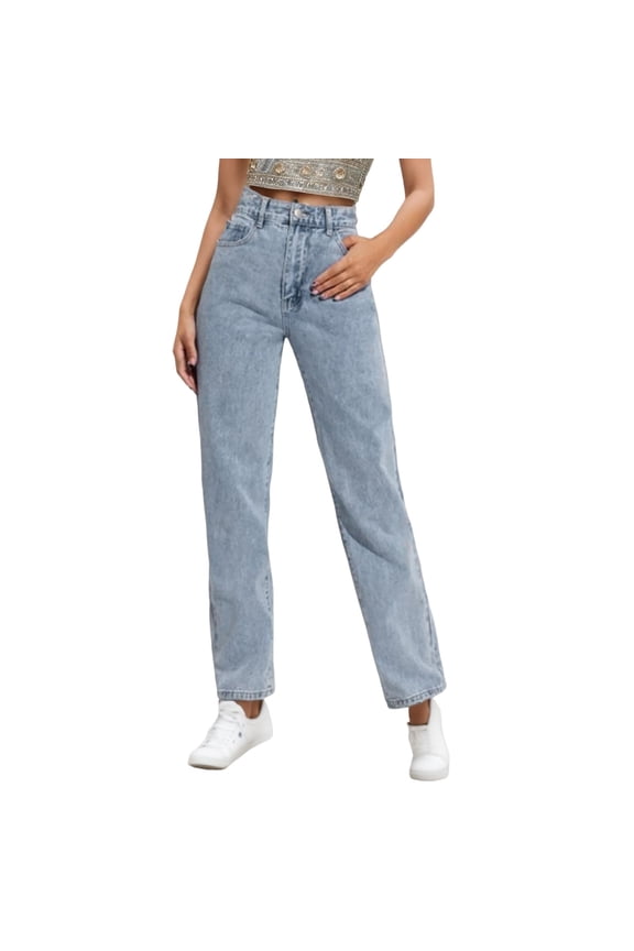 Low Waist Cargo Jeans for Women Pocket Y2K Wide Leg Pants(Light Blue,XL)