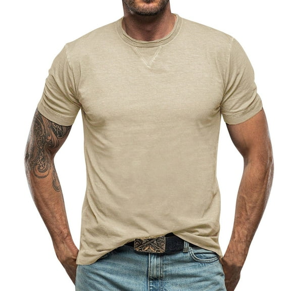 Sngxgn Men Men's Ribbed Shirt Short Sleeve Slim Fit T Shirts Stretch Workout Ribbed Tee(Beige,XL)