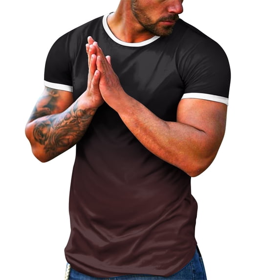 Sngxgn Men Men's Ribbed Shirt Short Sleeve Slim Fit T Shirts Stretch Workout Ribbed Tee(Brown,XXL)