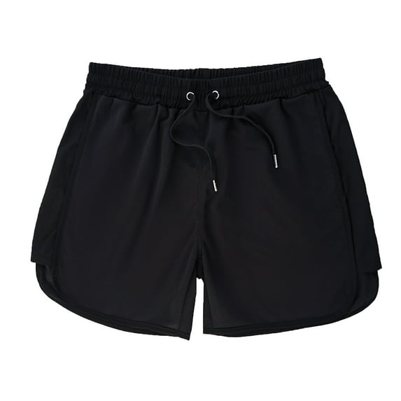 Sngxgn Men's Casual Flat Front Short with Elastic Waist and Pockets(Black,XL)