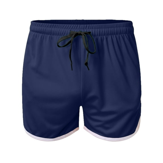 Sngxgn Men's Casual Shorts Linen Flat Front Shorts Elastic Waist Summer Beach Shorts(Navy,L)