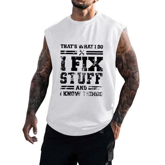 Sngxgn Men's Casual Soft Regular Fit Active Sports Running Gym Sleeveless Tank Shirts(White,L)