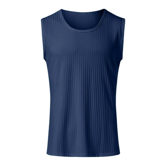 Sngxgn Men's Classic Basic Sports Gym Running Tank Top Casual T Shirts(Navy,L)