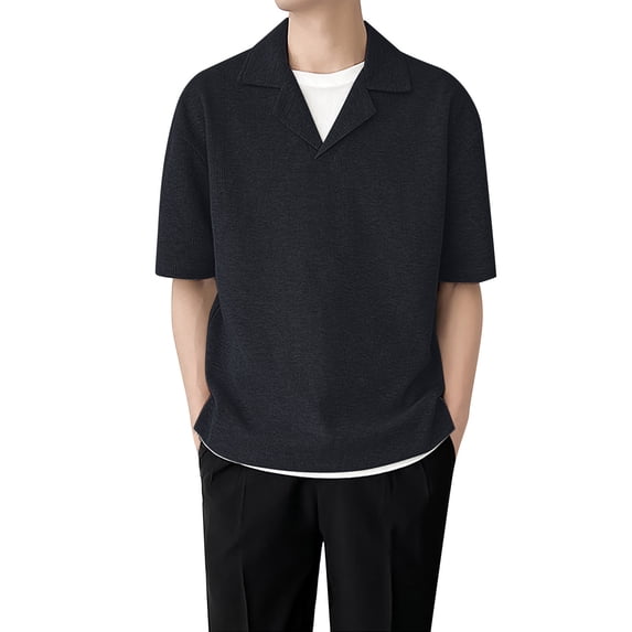 Sngxgn Men's Classic Short Sleeve Solid Polo Shirt(Black,L)
