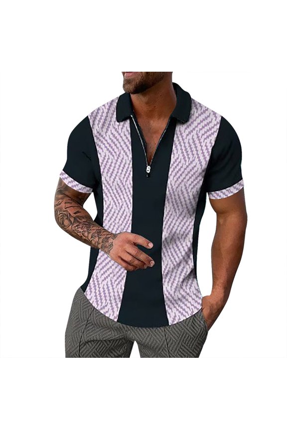 Men's Classic Short Sleeve Solid Polo Shirt(Purple,L)