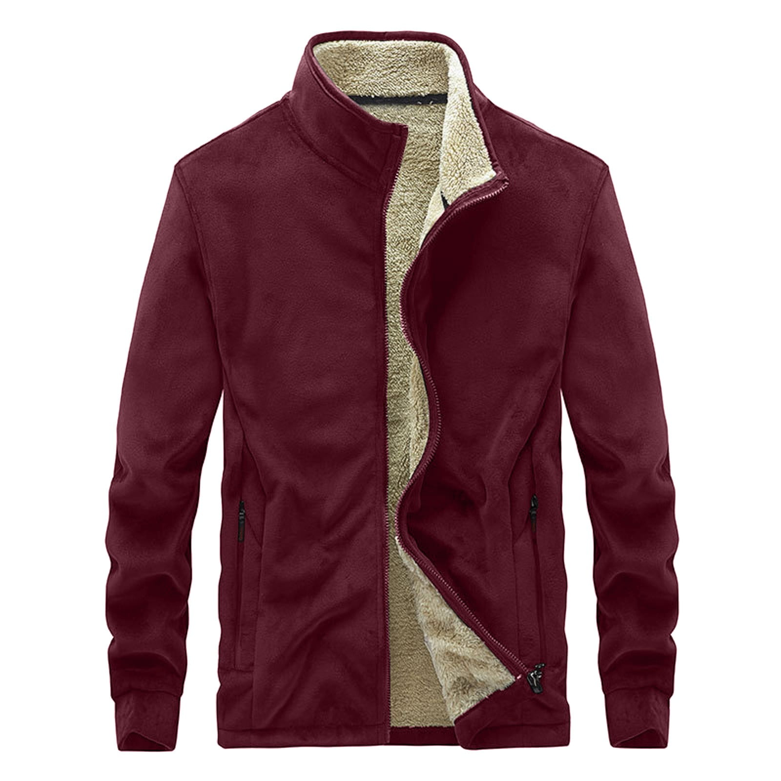 Sngxgn Men's Lightweight Puffer Jacket Sherpa Lined Winter Wool Mens Jacket, Red, Size XL