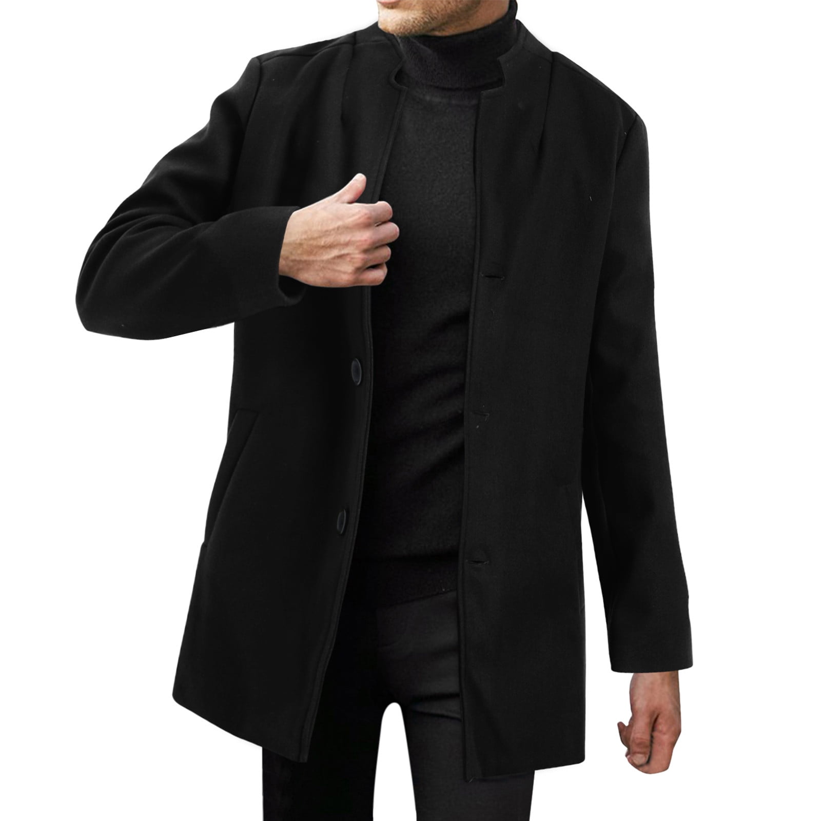 Sngxgn Men's Long Trench Coat Business Overcoat Mens Trench Coat, Black