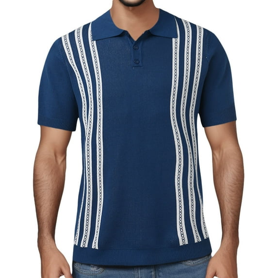 Sngxgn Men's Print Short Sleeve Cotton Polo T-Shirt(Blue,M)