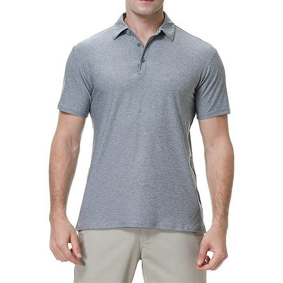 Sngxgn Men's Print Short Sleeve Cotton Polo T-Shirt(Grey,L)