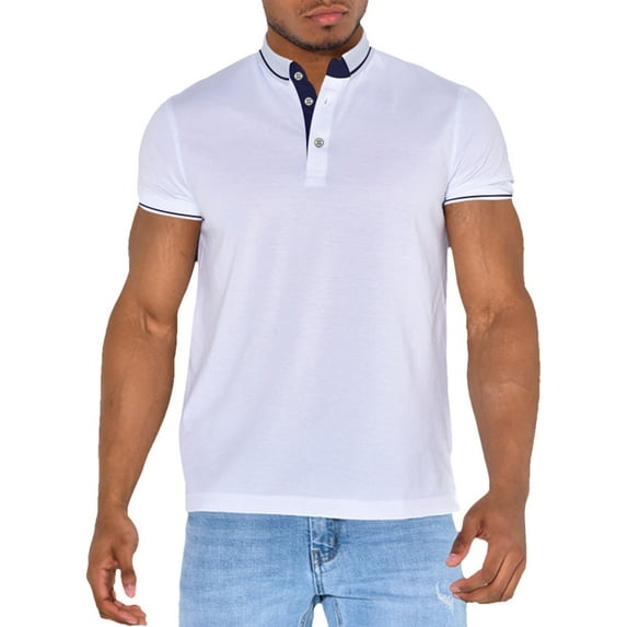 Sngxgn Men's Print Short Sleeve Cotton Polo T-Shirt(White,L)