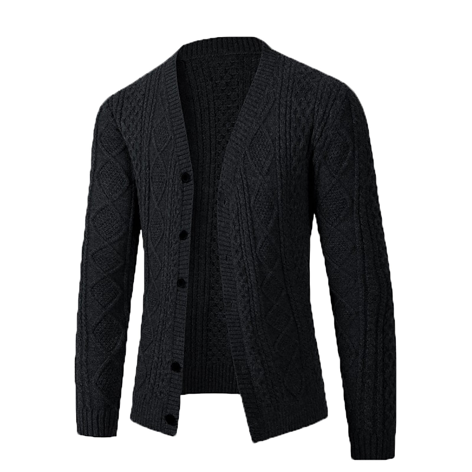 Sngxgn Men's Ruffle Shawl Collar Slim Fit Cable Knit Button up Men's ...