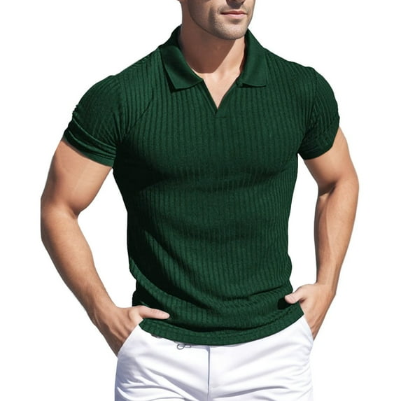 Sngxgn Men's Short Sleeve Cotton Stretch Polo Shirt(Green,M)