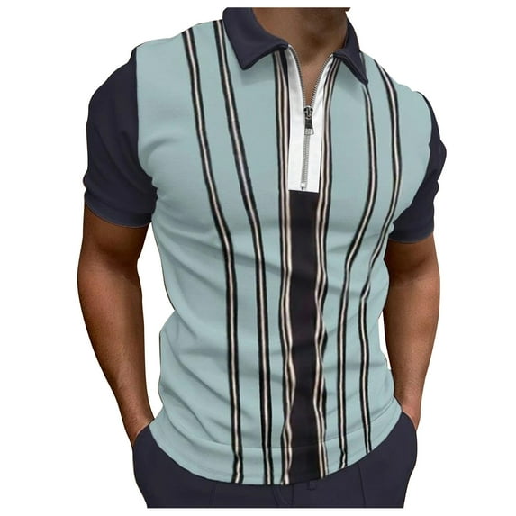 Sngxgn Men's Short Sleeve Polo Shirt(Light Blue,L)