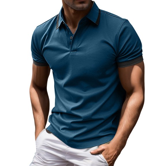Sngxgn Men's Short Sleeve Polo T-Shirt(Blue,M)