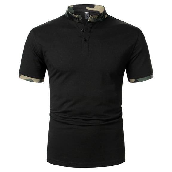 Sngxgn Men's Short Sleeve Solid Stretch Cotton Polo Shirt(Black,L)