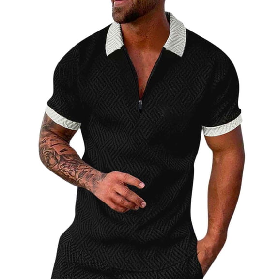 Sngxgn Men's Short Sleeve Solid Stretch Cotton Polo Shirt(Black,M)