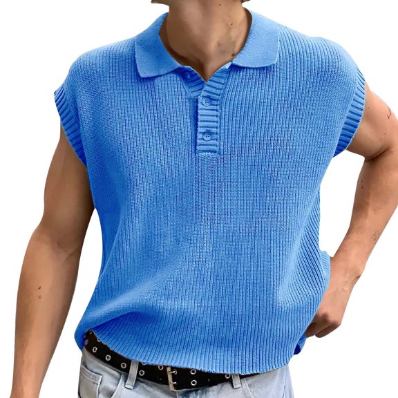 Sngxgn Men's Short Sleeve Solid Stretch Cotton Polo Shirt(Blue,L)