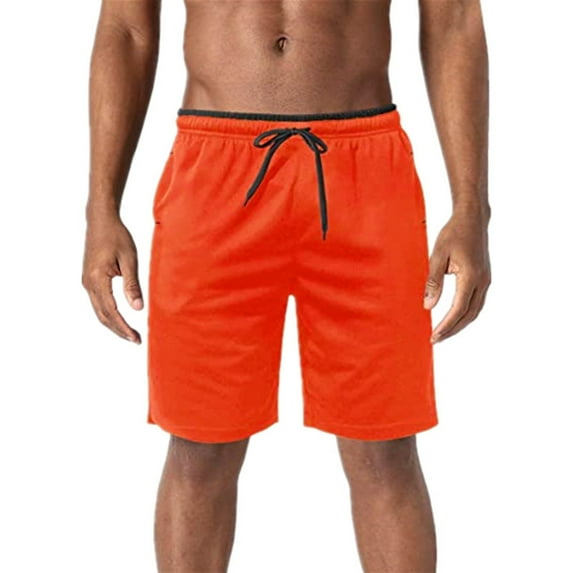 Sngxgn Men’s Shorts Casual Drawstring Summer Beach Shorts(Orange,S)