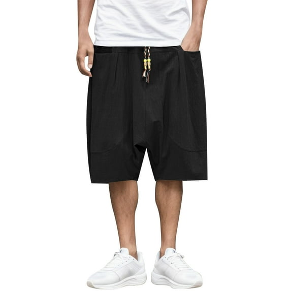 Sngxgn Men's Shorts Casual Elastic Waist Drawstring Casual Summer Beach Stretch Shorts(Black,L)