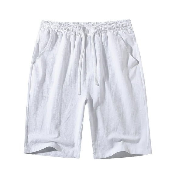 Sngxgn Men's Shorts Casual Elastic Waist Drawstring Casual Summer Beach Stretch Shorts(White,XXL)