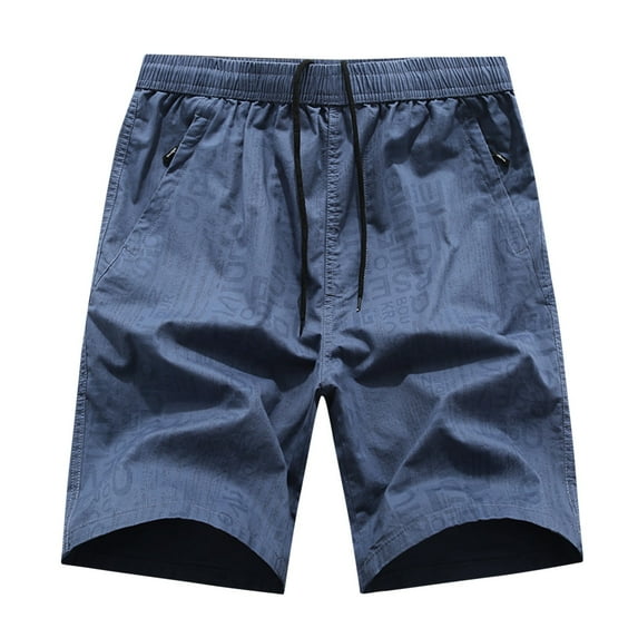 Sngxgn Men's Shorts Casual Elastic Waist Drawstring Summer Beach Shorts(Dark Blue,L)