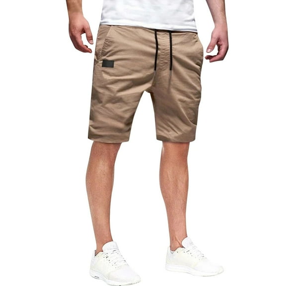 Sngxgn Men's Shorts Stretch with Pockets Elastic Waist Cargo Shorts(Khaki,L)