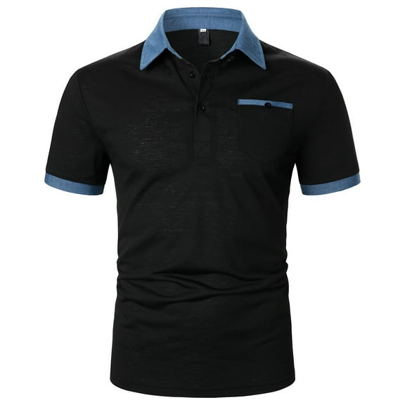Sngxgn Men's Slim Fit Short Sleeve Polo T-Shirt(Black,XL)