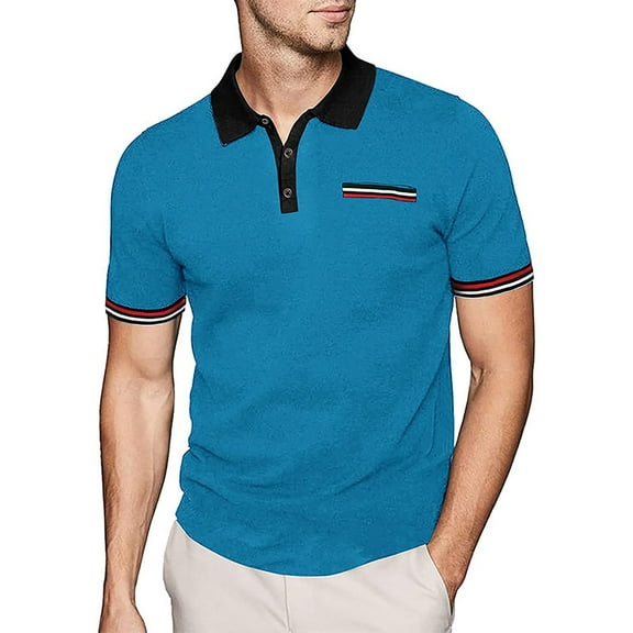 Sngxgn Men's Slim Fit Short Sleeve Polo T-Shirt(Blue,XXL)