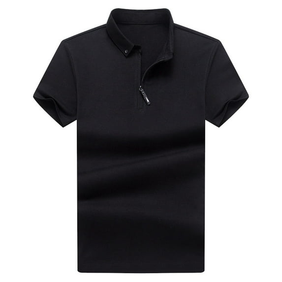 Sngxgn Men's Slim Fit Short Sleeve Solid Soft Cotton Polo Shirt(Black,XXXXL)